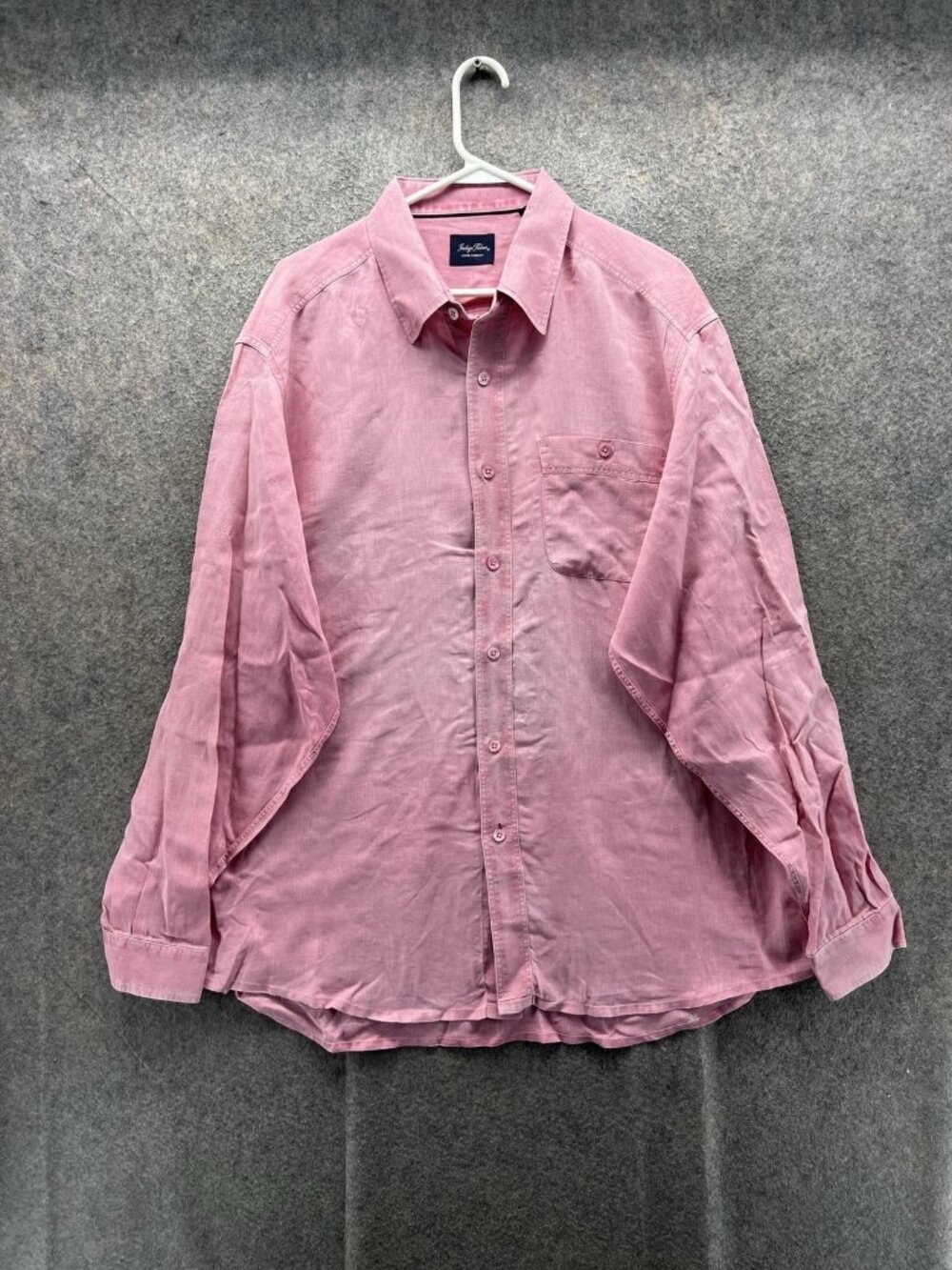 Indigo Palms Shirt Men XL Pink Linen Long Sleeve Button Up Casual Lightweight